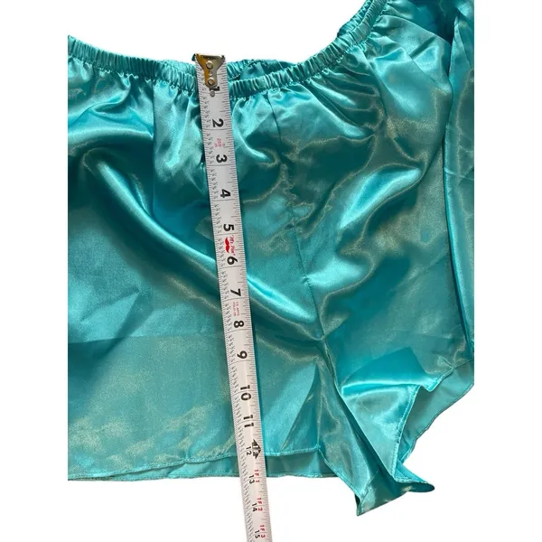 Aqua Blue Satin Feel Sleeveless Button Lace Top Shorts Pajama Set 1XLT - Image 12