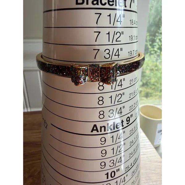 Kate Spade Multi Color Glitter Bow Bangle Bracelet Gold Tone 8 Inch - Image 4