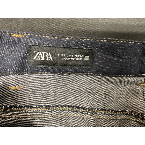 Zara Womens Wide Leg Jeans Dark Wash Contrast Stitching Size S 26 - Image 4