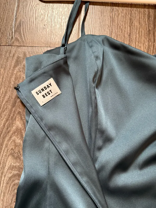 Sunday Best Aritzia Blue Satin Mini Dress - Image 4