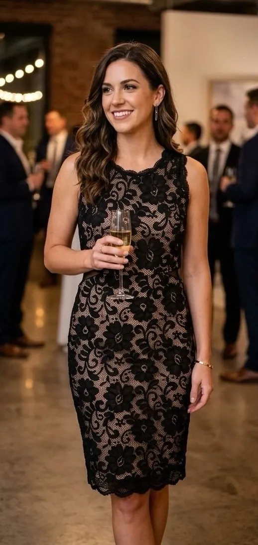 candalite formal dresses ElegantMidi Black Lace Cocktail Bodycon Quiet Luxury Dress Sz M Size M - $28 Vizcaya by Morilee Dress 89442