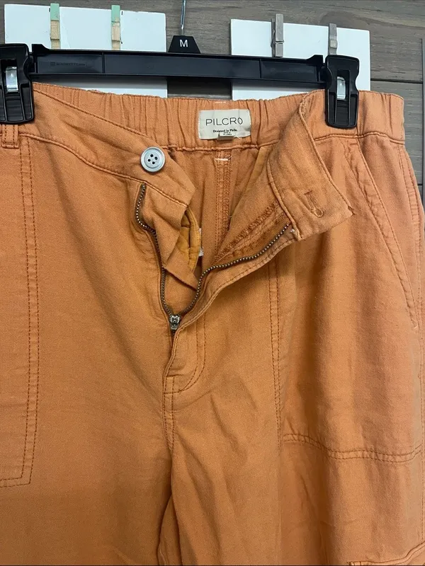 Pilcro Women's Orange Cargo Jumpsuit High-rise Pants with Flap Pockets Large - Image 5