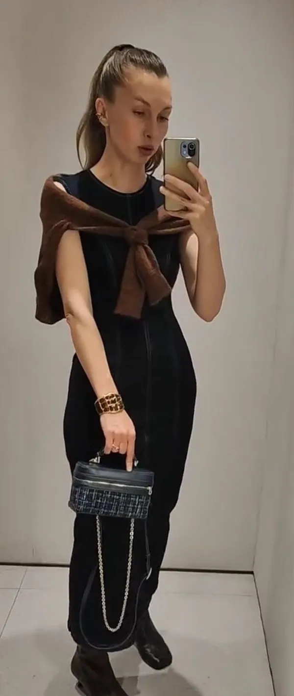 Zara Dark Blue Denim Z1975 Jean Midi Maxi Sleeveless Trendy Dress - Image 7