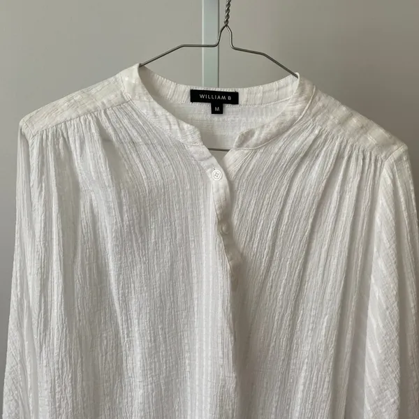 William B Size M White Blouse‎ Preppy Victorian Cotton Henley Coastal Boho - Image 2