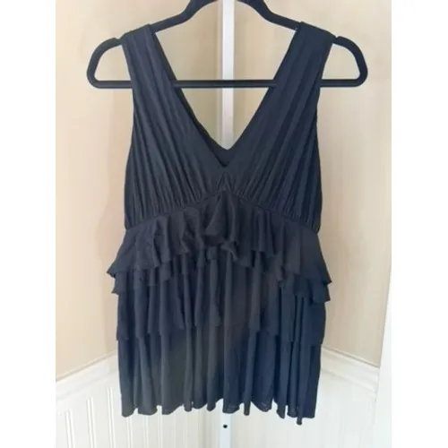 Robert Rodriguez Black Ruffle‎ Tiered V-Neck Sleeveless Top Sz XS - Image 2