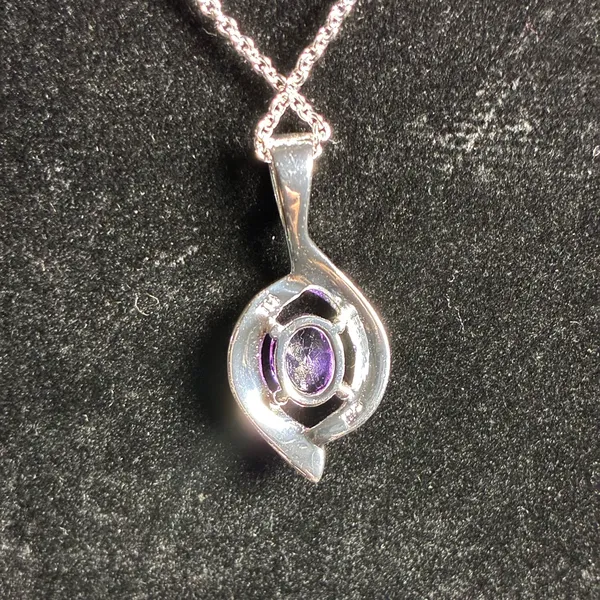 Elegant Silver tone and Purple Pendant Necklace 18” - Image 4