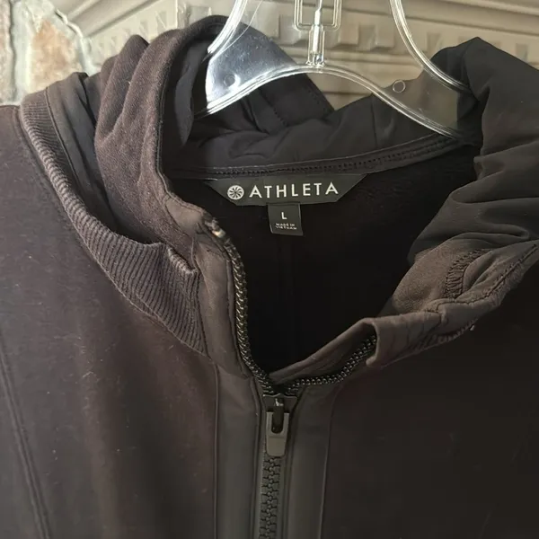 Athleta Full‎ Zip Hoodie Black Sweatshirt Jacket Pockets Women’s Sz large - Image 3