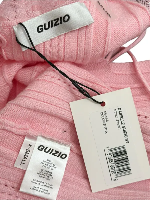 GUIZIO Dainty Lace Knit Mini Dress, Baby Pink, XS - Image 9