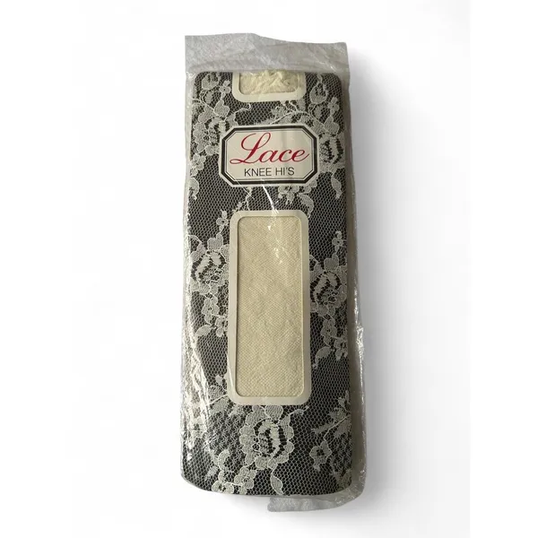 Knee Highs Vintage Ivory Allover Lace Coquette Nylon Stockings Deadstock NOS - Image 2