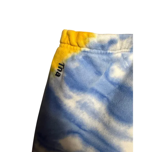 Tna Aritzia‎ CozyAF Fleece Tie Dye Sweat Shorts Blue Yellow Women Small - Image 3