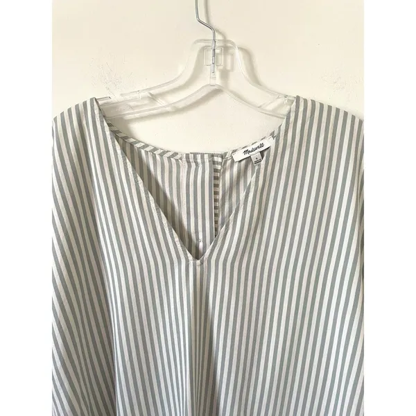 Madewell Striped Button Mini Dress Green Gray Tank Size Small - Image 4