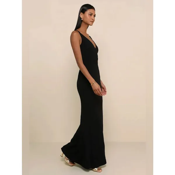 Lulu’s Melora Black Sleeveless Maxi Dress Elegant Black V-Neck Evening Dress NWT - Image 2