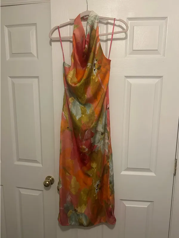 ZARA Printed Satin Midi Dress - Image 4