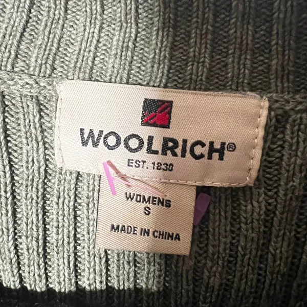 Woolrich Sweater Womens Small Olive Green Cotton Quarter Zip Hiking - Image 3