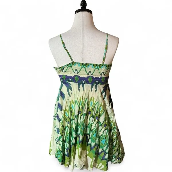 Aryeh Green‎ Blue Babydoll Kaleidoscope Print Cotton Mini Dress Straps Large - Image 2