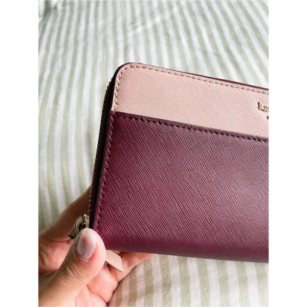 Kate Spade Cameron Large Zip Around Wallet Rose Smoke Wine Colorblock Accordion - Image 2