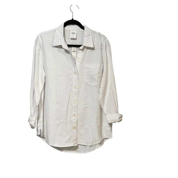 Gap The Easy Shirt Womens Medium Optic White Linen Blend Button Down Long Sleeve - Image 2