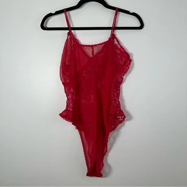 Victoria’s Secret Vintage Gold Label Red Lace Embellished Bodysuit Size L - Image 2