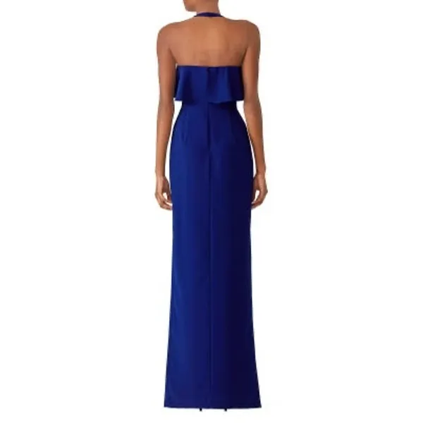 AMANDA UPRICHARD Royal Blue Halter Neckline Fitted Side Slit Gown Size Small - Image 2