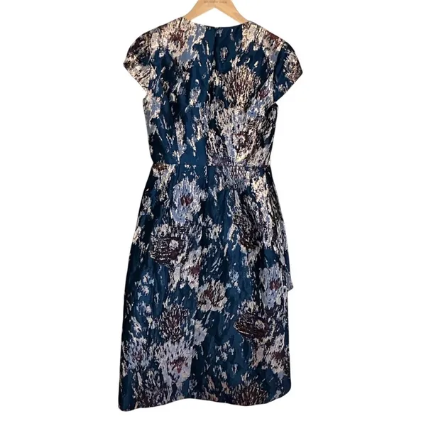 Kay Unger New York Teal Metallic Floral Brocade Tulip Cocktail Dress Size 0 - Image 3
