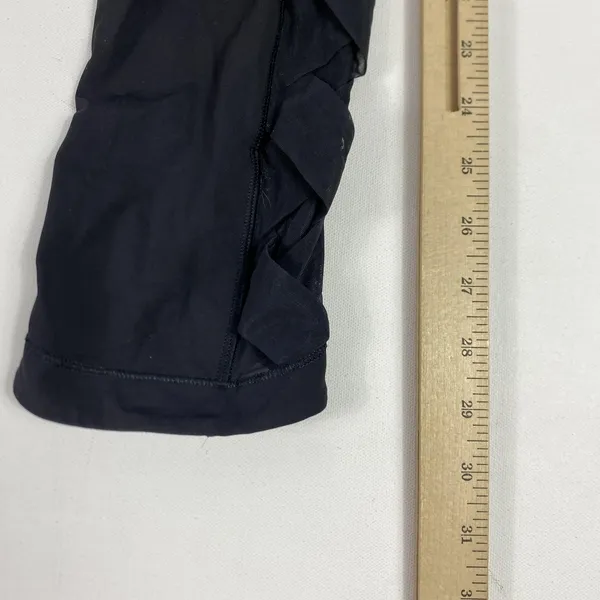 Lululemon Pants Womens 6 Navy Crop Leggings Mesh Lattice Hem Striped‎ Waist - Image 6