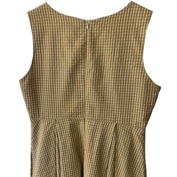 mo:vint Yellow Grey‎ Checkered Square Neck Midi Dress Summer Cottagecore L - Image 7