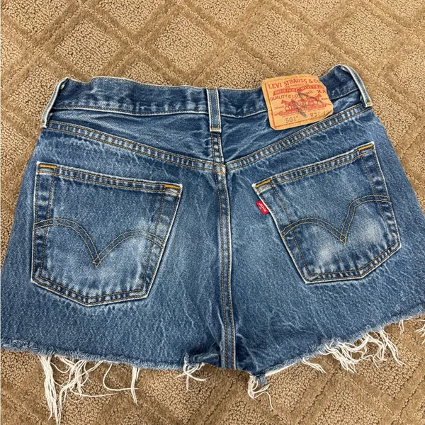 Levi's Original 501 Ripped Blue Jean Shorts - Image 2