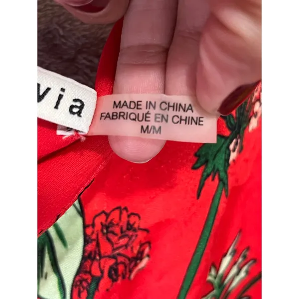 Alice + Olivia Red Floral Off The Shoulder Bell Sleeve Peasant Blouse Boho Top M - Image 6