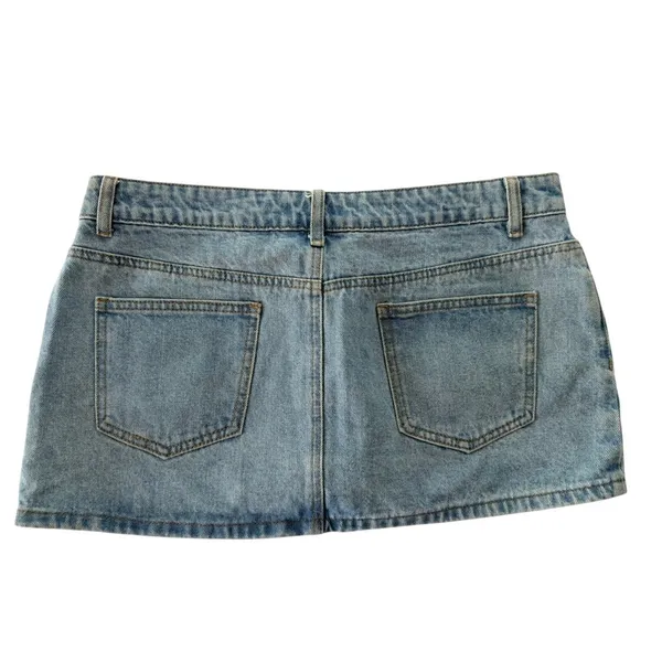 EDIKTED Chiara Micro Jean Skirt Size Large Denim Mini Cheeky - Image 4