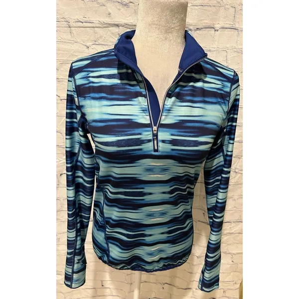 Lauren RALPH LAUREN ACTIVE Women's 1/4 Zip Athletic Top Blue/light blue Small - Image 2