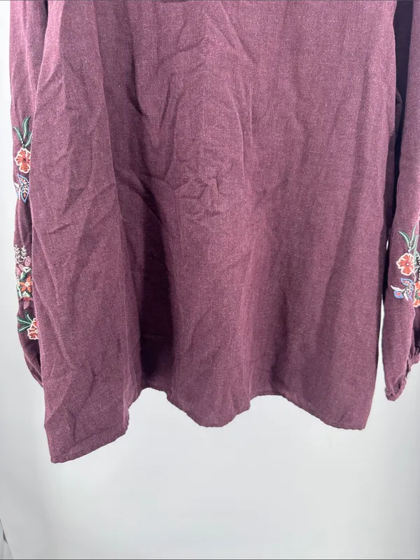 J. Jill Deep Plum maroon embroidered Long-Sleeve Round Neck top boho fall L - Image 10