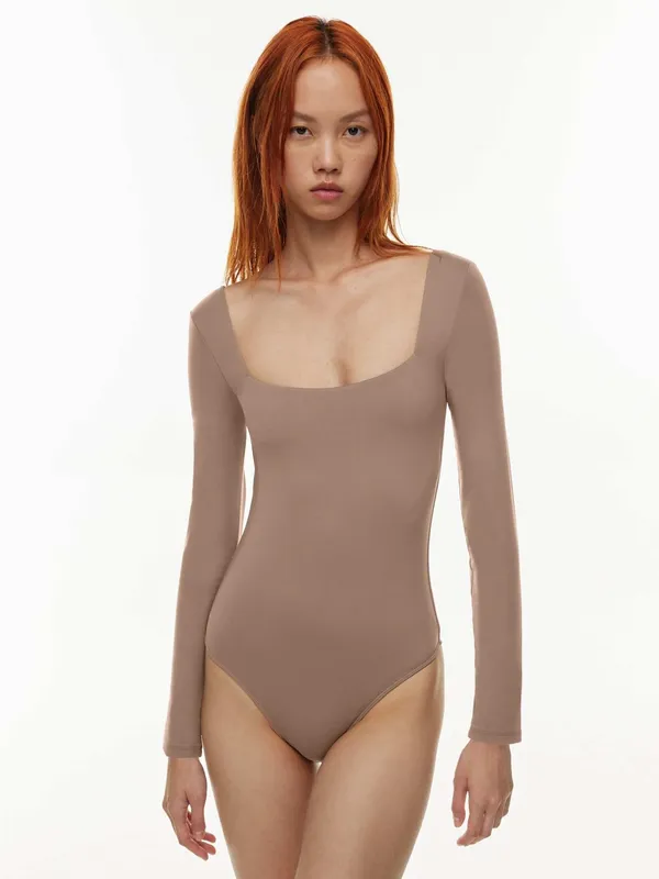 Aritzia Babaton Square Neck Long Sleeve Bodysuit - Taupe Brown Large - Image 2