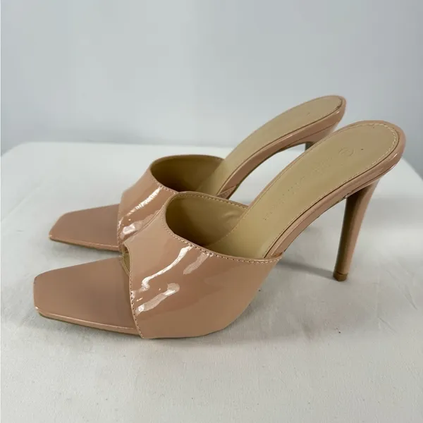 Wild Diva Lounge Vegan Leather Square Open Toe Stiletto Heeled Pump in Tan Sz 8‎ - Image 9