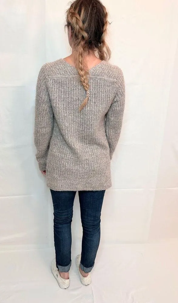 Abercrombie V-Neck Knitted Sweater in Rib - Pink/Grey Marl - M - Image 6