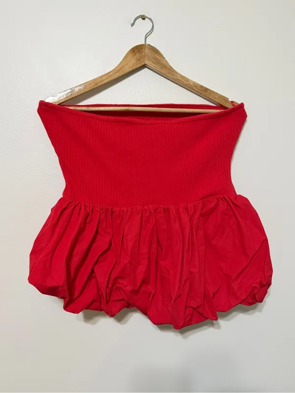 Anthropologie Maeve Strapless Bubble-Hem Peplum Top Size XL Red - Image 6