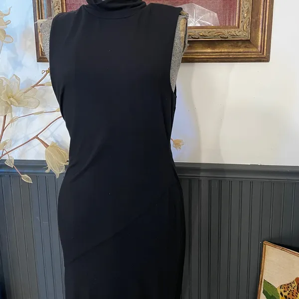Good American Black Mock Neck High Slit Midi Dress Size 3 (Large)🧡🎀 - Image 5