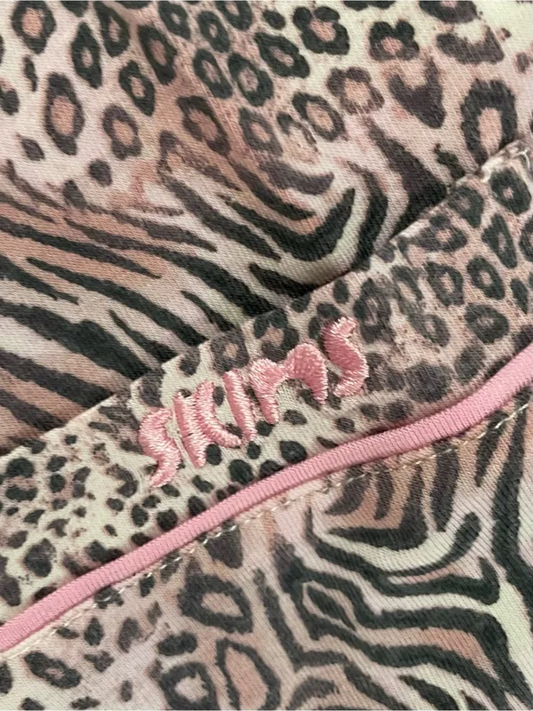 Skims Sleep Short Sleeve Button Up Top & Shorts Pink Animal Print Pajama Set S - Image 7