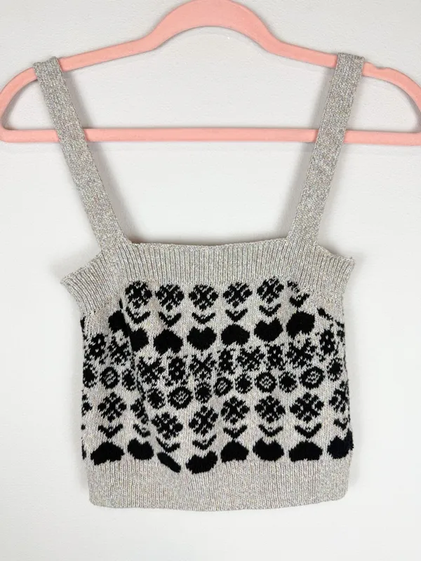 River Island Gray Black Fair Isle Patterned Cardigan Sweater Tank Matching Set - Image 12