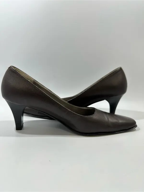 David Tate Brown Leather Square Toe Pumps Heels Women’s 7.5 SS Super Slim - Image 4
