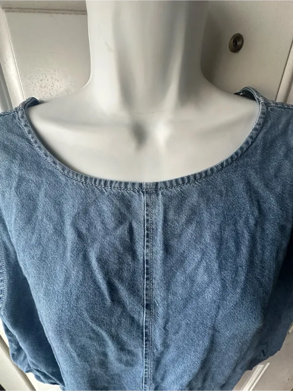 Something Navy Chambray Denim Romper Long Sleeve Puff Sleeve Size XL - Image 8
