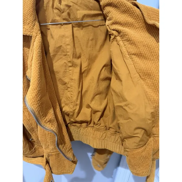 New Free People Jacket Small Slouchy Dolman Moto Corduroy Biker Caramel Orange - Image 11