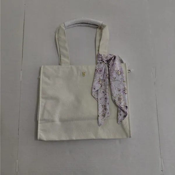 Victoria's Secret Large Ivory Jacquard Shoulder Canvas Tote Bag Work Travel - Image 16