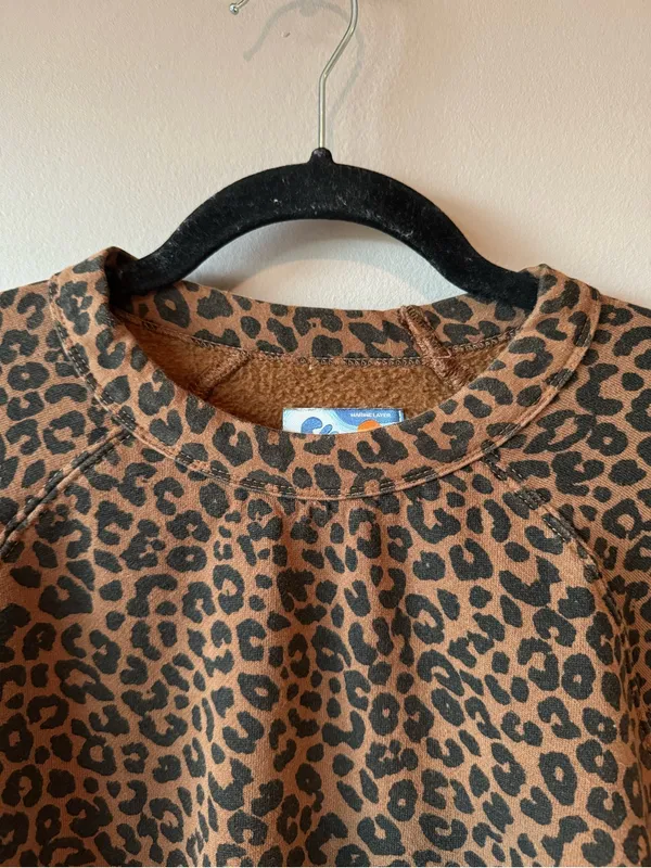 Marine Layer Women’s Cloud 9 Fleece Lined Leopard ‎Crewneck Sweatshirt Size M - Image 6
