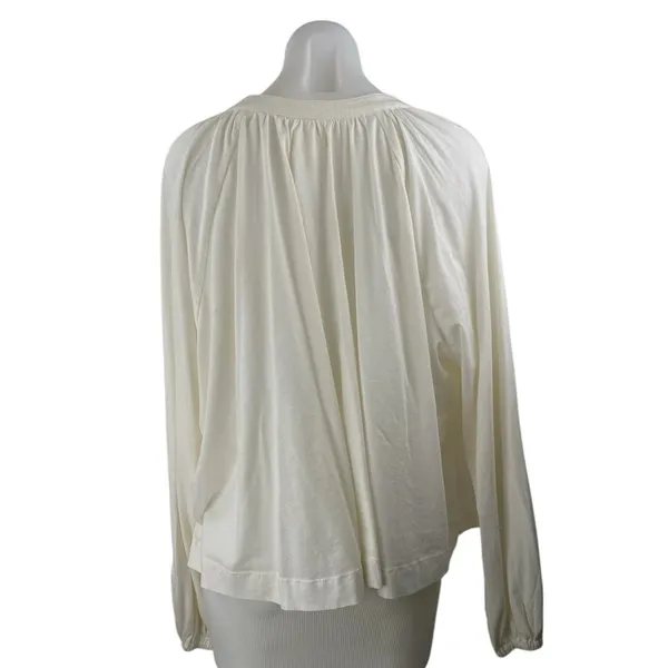 Anthropologie Maeve Women's White V-neck Long Puff Sleeve Crop Blouse Top Size L - Image 2