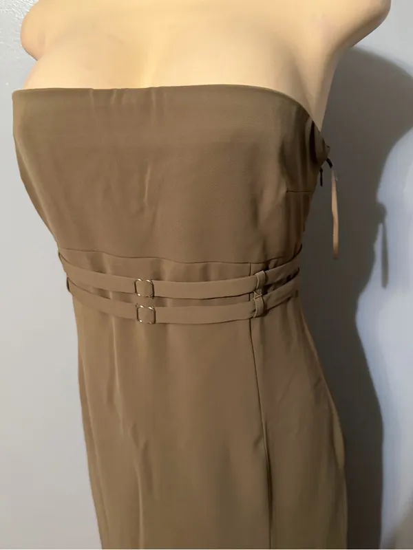 4th & reckless Strapless Olive Midi Dress with Waistband Detail - Image 3