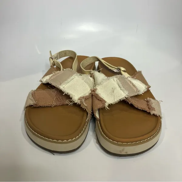 American Eagle patchwork criss‎ cross sandals white pink tan women’s size 9 - Image 3