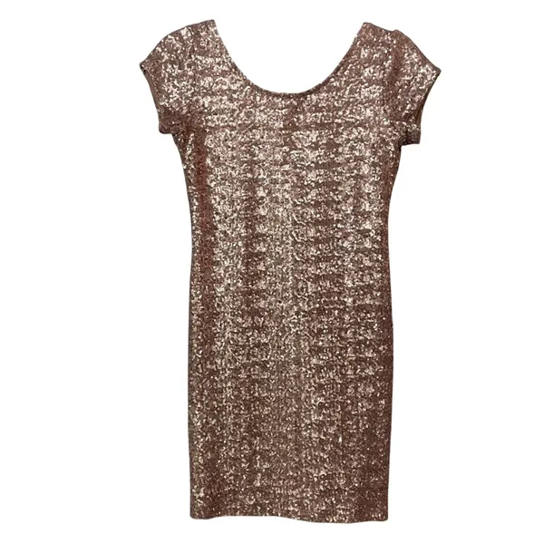 Free People Backstage Rose Gold Sequined Short Sleeve Bodycon Mini Dress Women S - Image 2