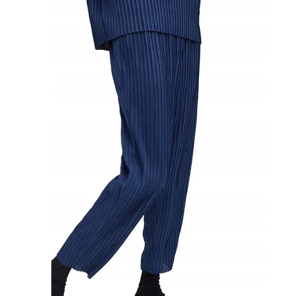 NWT ZARA High Waisted Ribbed Pleated Wide Leg Crop Pant Trouser Medium - Image 2