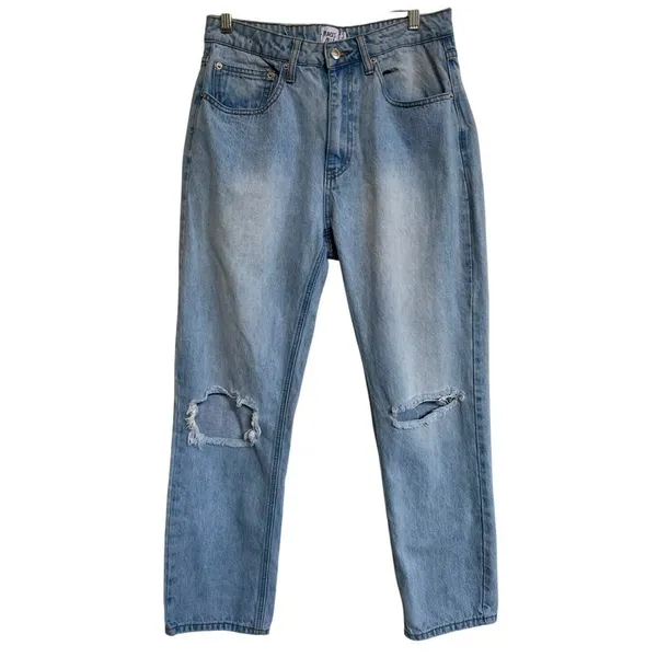 Princess Polly Light Wash High Rise Distressed Straight Leg Jeans‎ Size 6 - Image 5