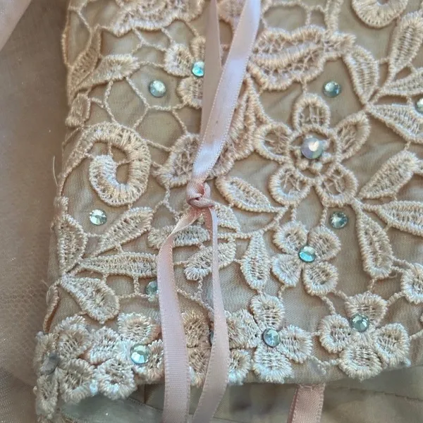 Abby Paris Lace Rhinestone Pearl Strapless Mini Dress Party Cocktail Prom Size 8 - Image 10
